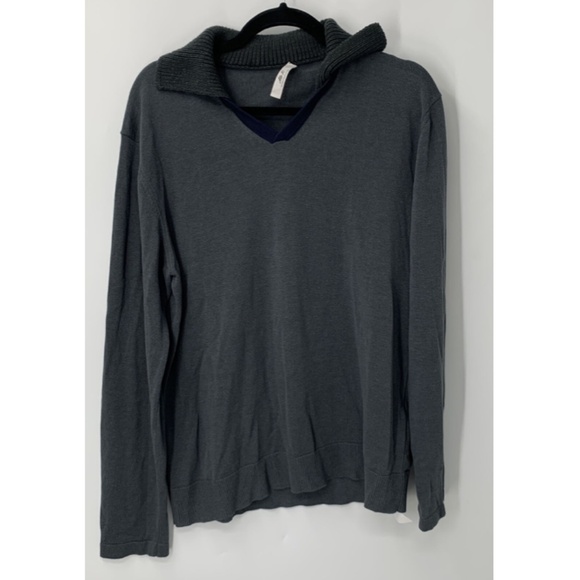 Mr P. mens gray collared v-neck long sleeve sweater sz L - Picture 1 of 4